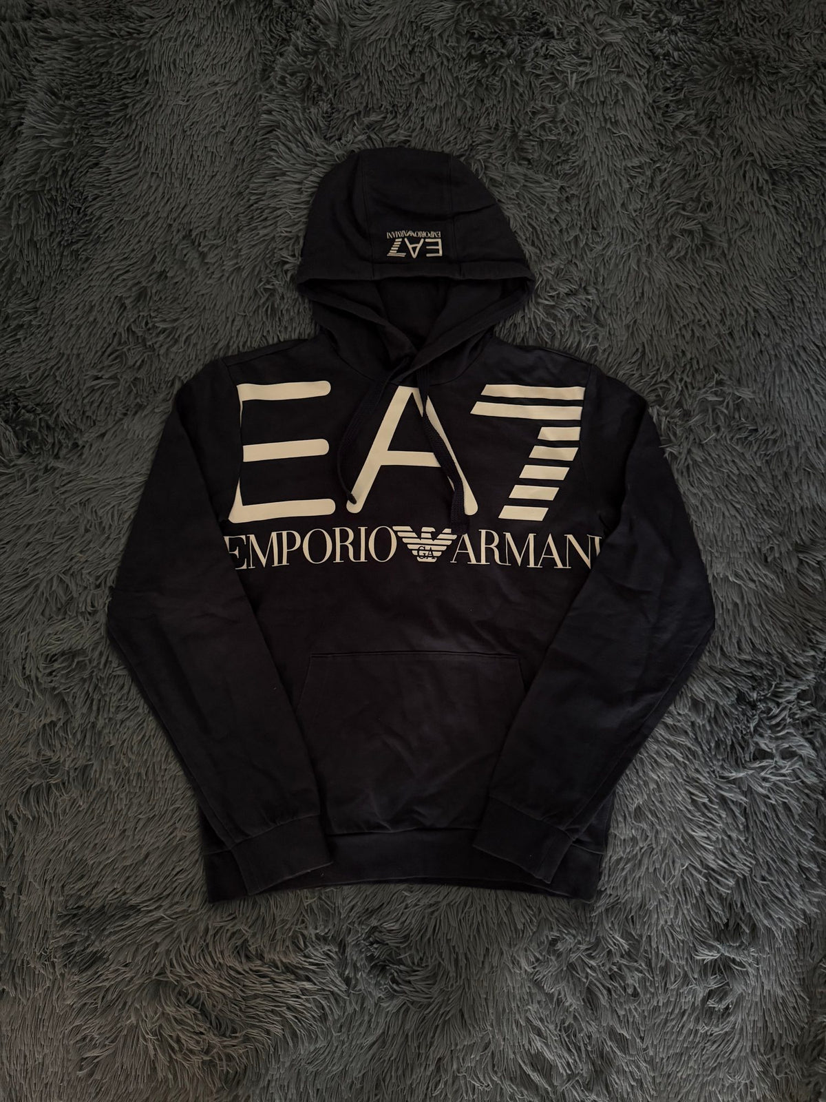 Φούτερ EA7 με κουκούλα Emporio Armani σκούρο μπλε, φωτογραφία 2