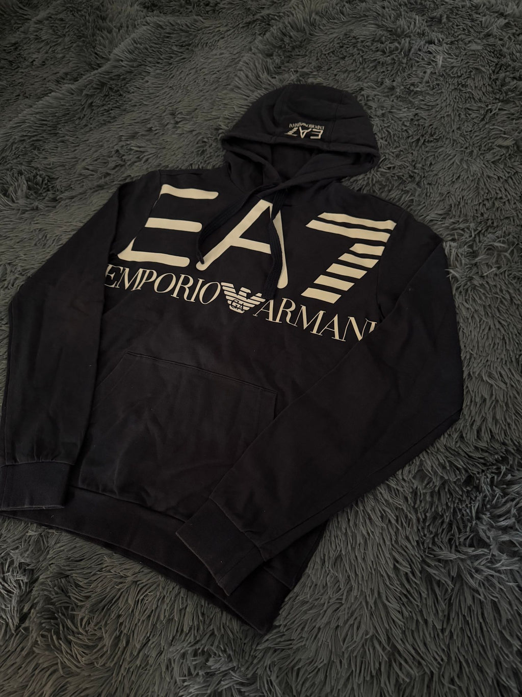 Φούτερ EA7 με κουκούλα Emporio Armani σκούρο μπλε, φωτογραφία 3