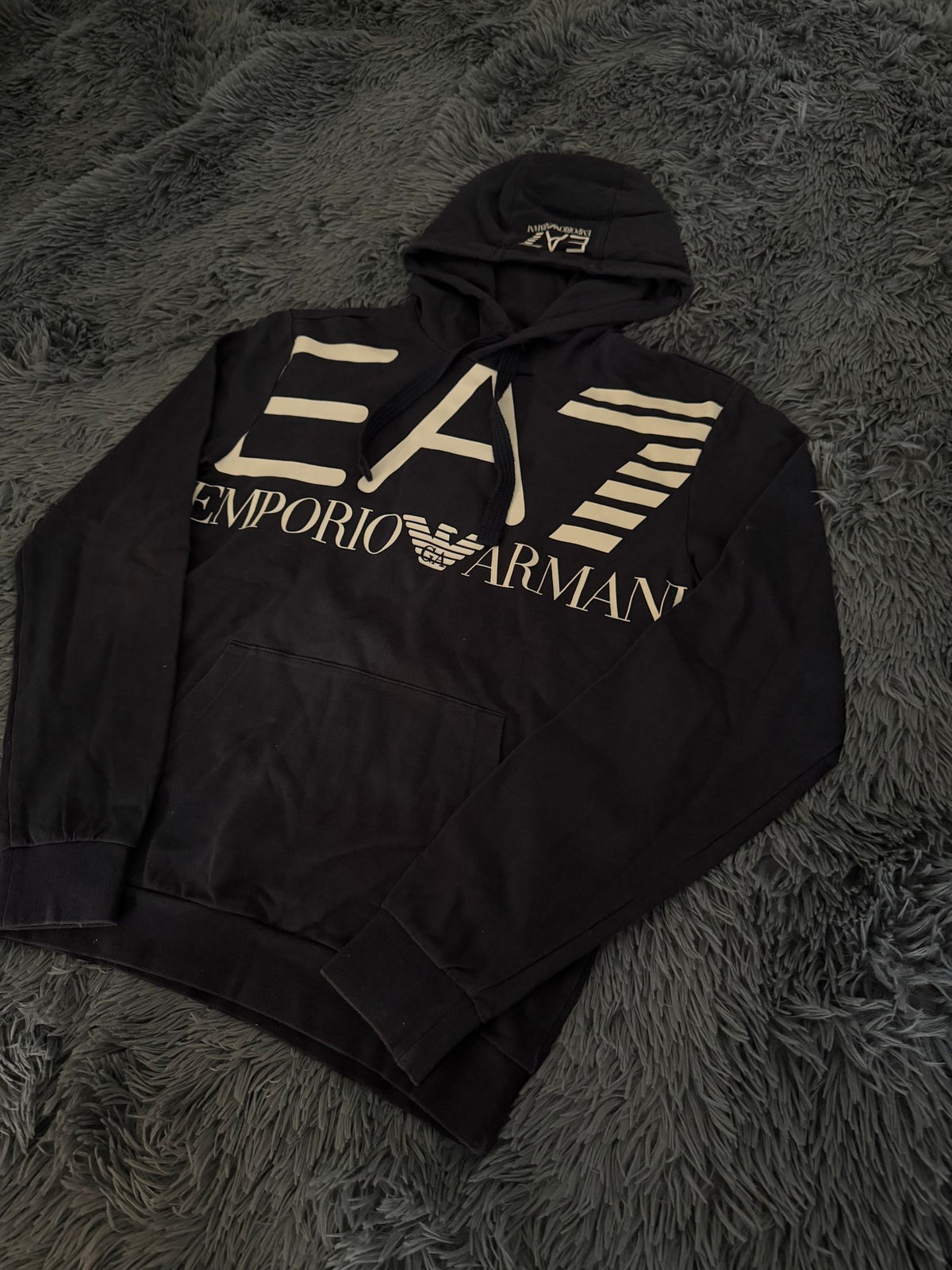 Φούτερ EA7 με κουκούλα Emporio Armani σκούρο μπλε, φωτογραφία 3