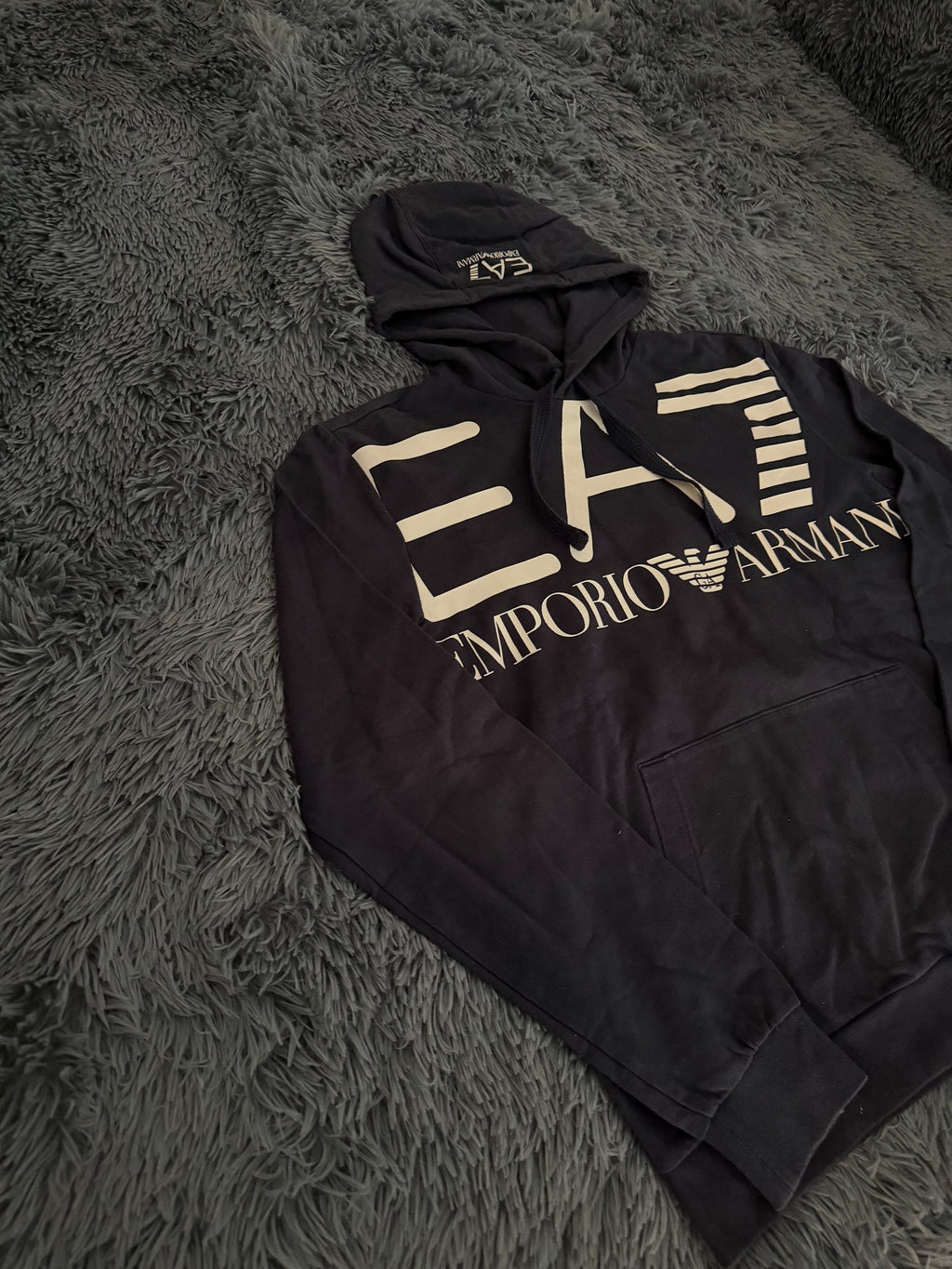 Φούτερ EA7 με κουκούλα Emporio Armani σκούρο μπλε, φωτογραφία 4