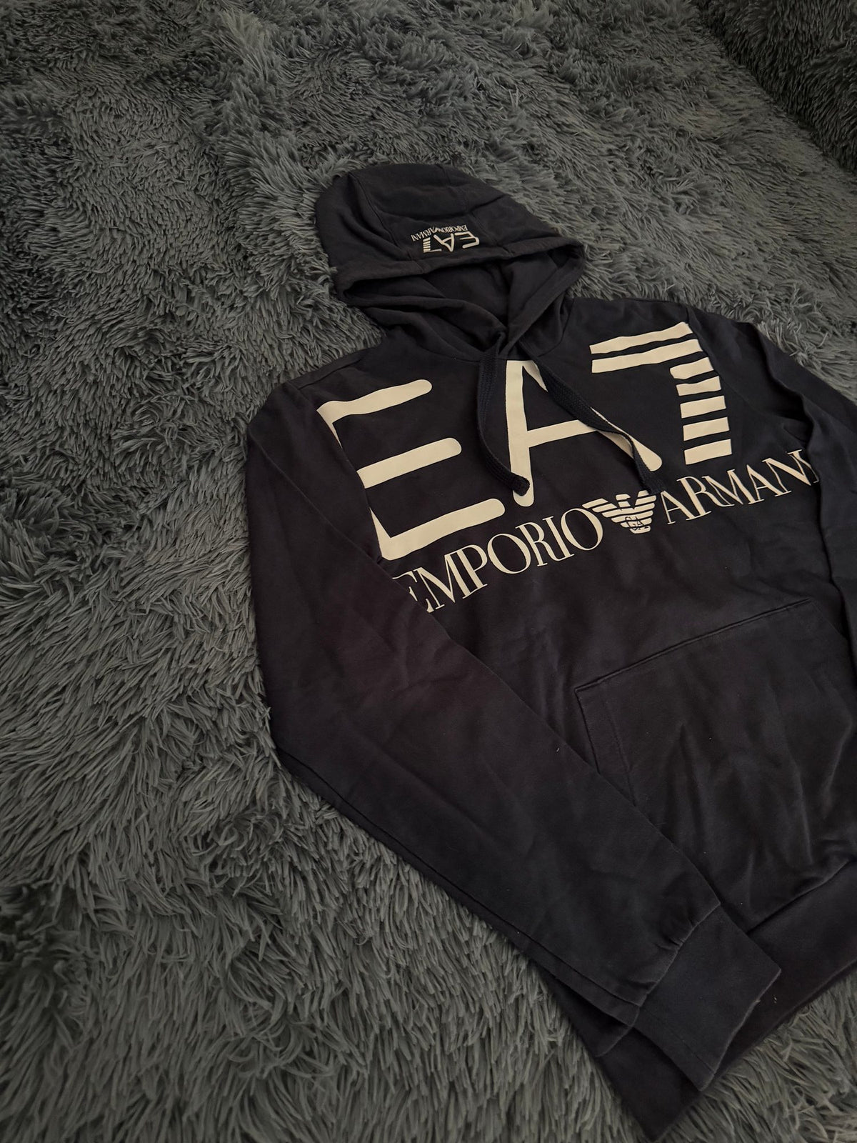 Φούτερ EA7 με κουκούλα Emporio Armani σκούρο μπλε, φωτογραφία 4